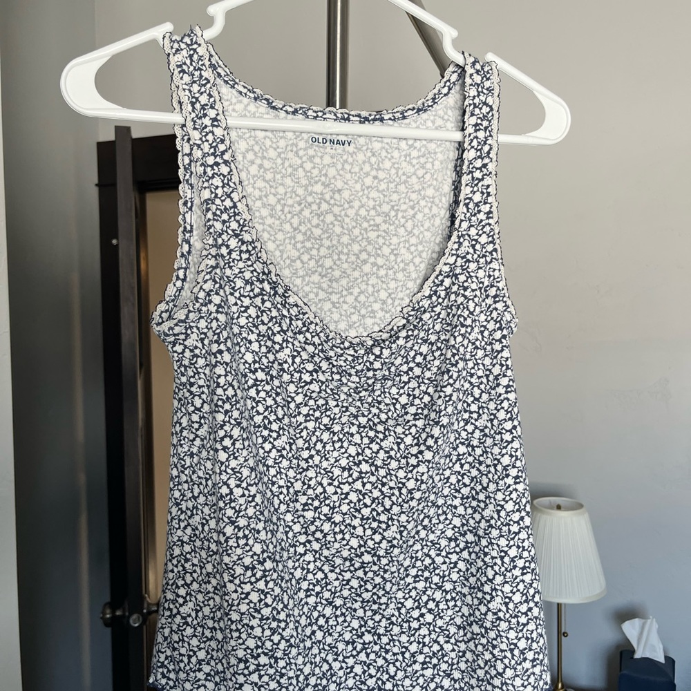 Old Navy Blue and White Patterned Top